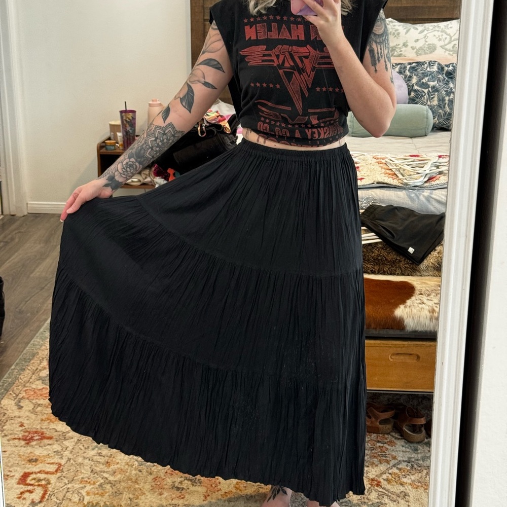 Double D Ranch Black Tiered Broomstick Maxi Skirt